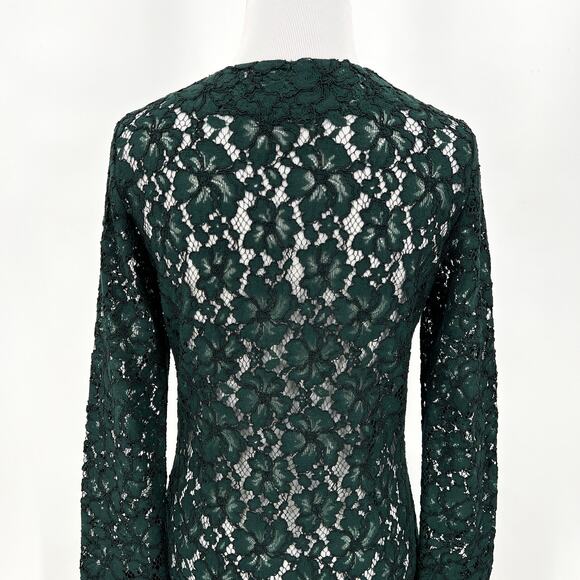 SANDRO Lace Dress Womens Small Green Long Sleeve Tie Neck Mini Sheath - Picture 4 of 16
